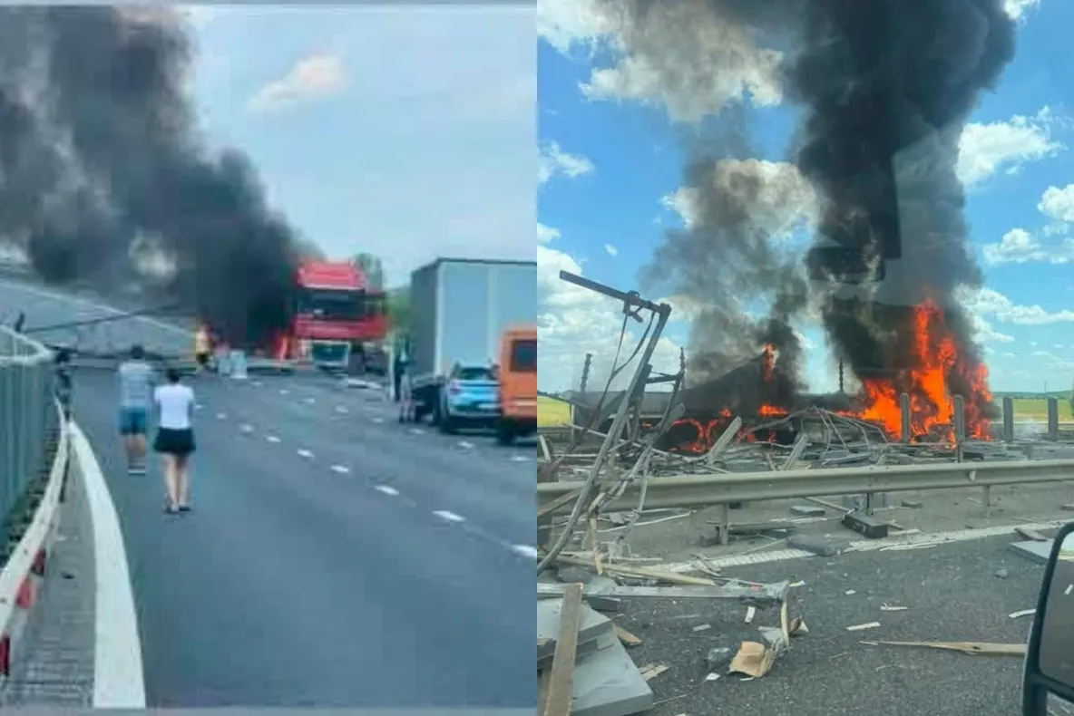 Trafic restricționat pe Autostrada A3 după ce un TIR a lovit glisiera și a luat foc. Circulația spre Brașov este oprită