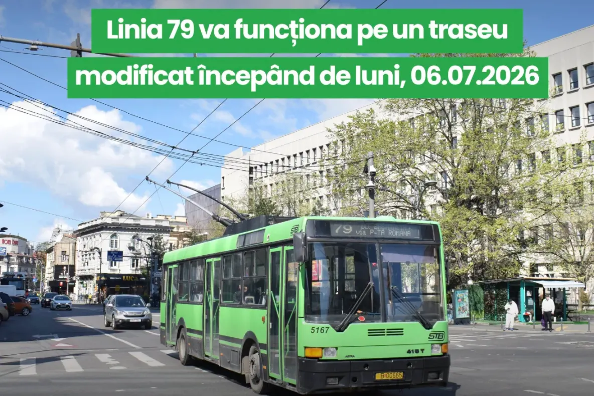 Linia 79 de troleibuz circulă pe traseu modificat din cauza lucrărilor din zona Foișorului de Foc