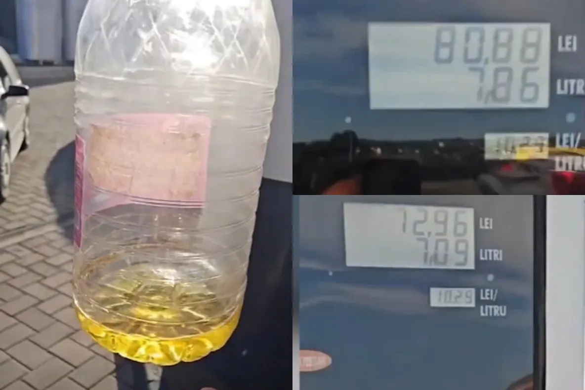 Țeapă la pompă. Diferența uriașă între cantitatea afișată și cea din recipient, reclamată de un șofer la o benzinărie din Focșani-VIDEO