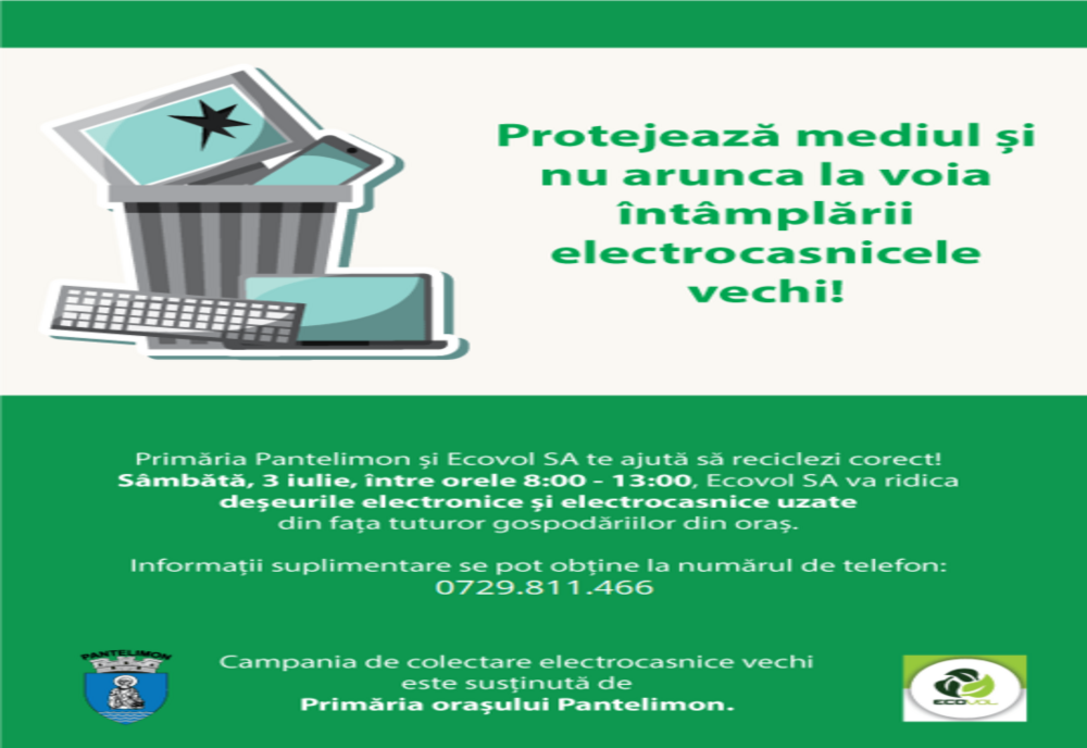 Pantelimon: 3 iulie – acțiune de colectare a deșeurilor electrice și electrocasnice