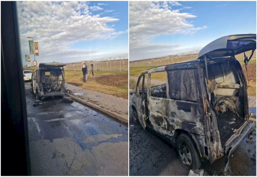 Autoturism cuprins de flăcări pe DN 1, lângă Aeroportul Băneasa