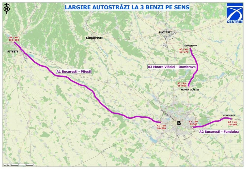 3 autostrăzi se vor lărgi la trei benzi pe sens