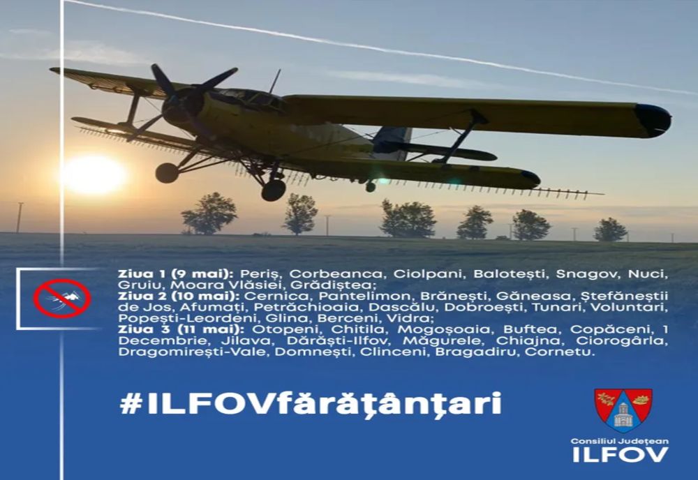 Începând cu 9 mai 2023, campania ,,Ilfov fără țânțari” continuă cu dezinsecția aeriană