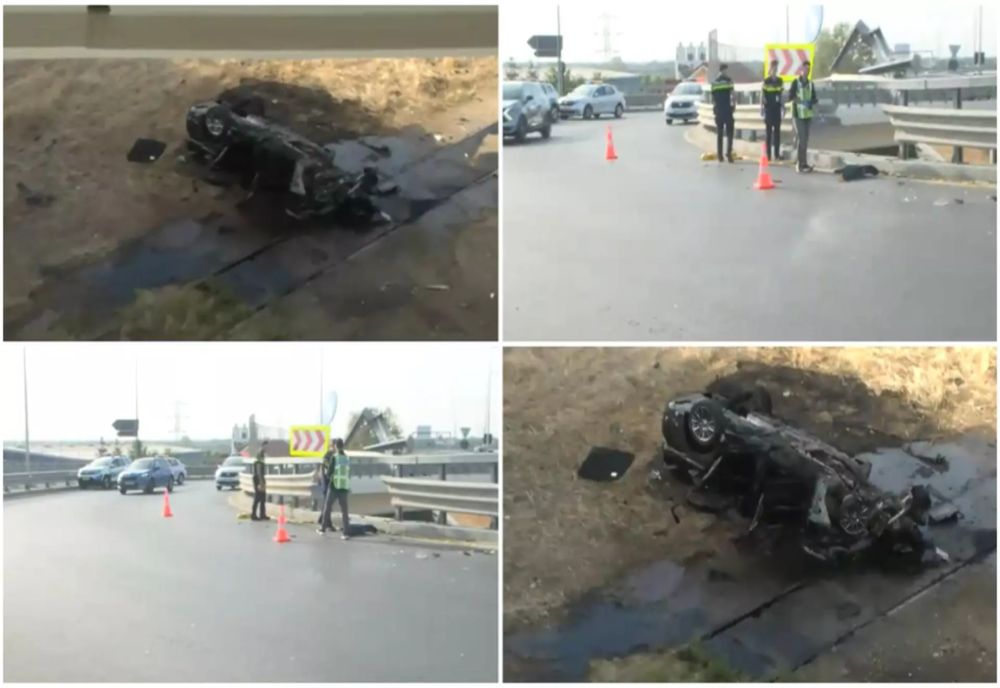 TRAGEDIE PE CENTURA BUCUREȘTIULUI. DOI OAMENI AU MURIT, DUPĂ CE MAȘINA LOR A CĂZUT DE PE UN POD ȘI A FOST CUPRINSĂ DE FLĂCĂRI