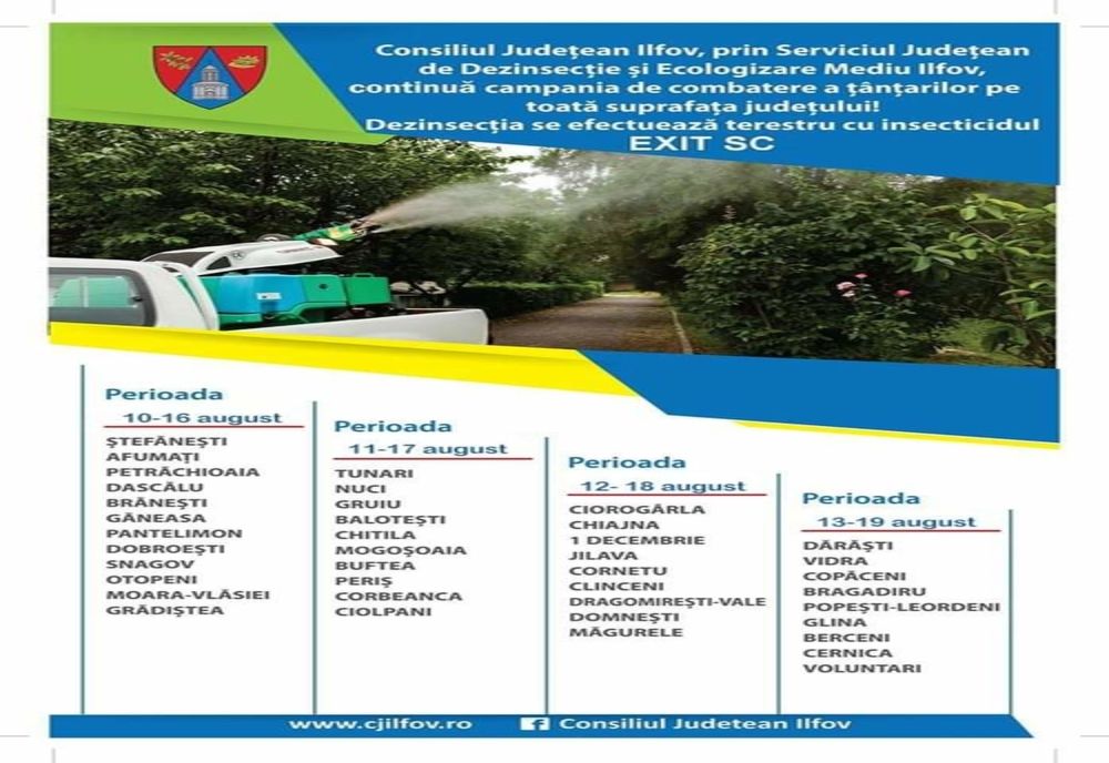 Ilfov. De astăzi se reia campania de combatere terestră a țântarilor