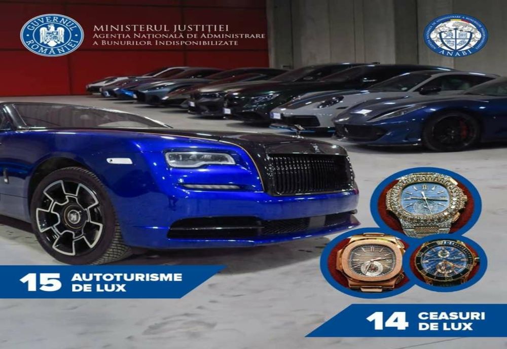 Autoturisme, ceasuri de lux şi sume de bani în valoare de 18 milioane de lei, preluate de ANABI, în dosarul fraţilor Tate