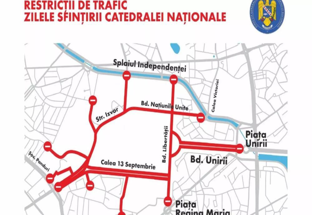 RESTRICȚII DE TRAFIC ÎN BUCUREȘTI, PE 26 OCTOMBRIE, CU PRILEJUL ZILELOR SFINȚIRII CATEDRALEI NAȚIONALE